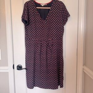 Boden Penelope Navy and Red Lip Print Dress